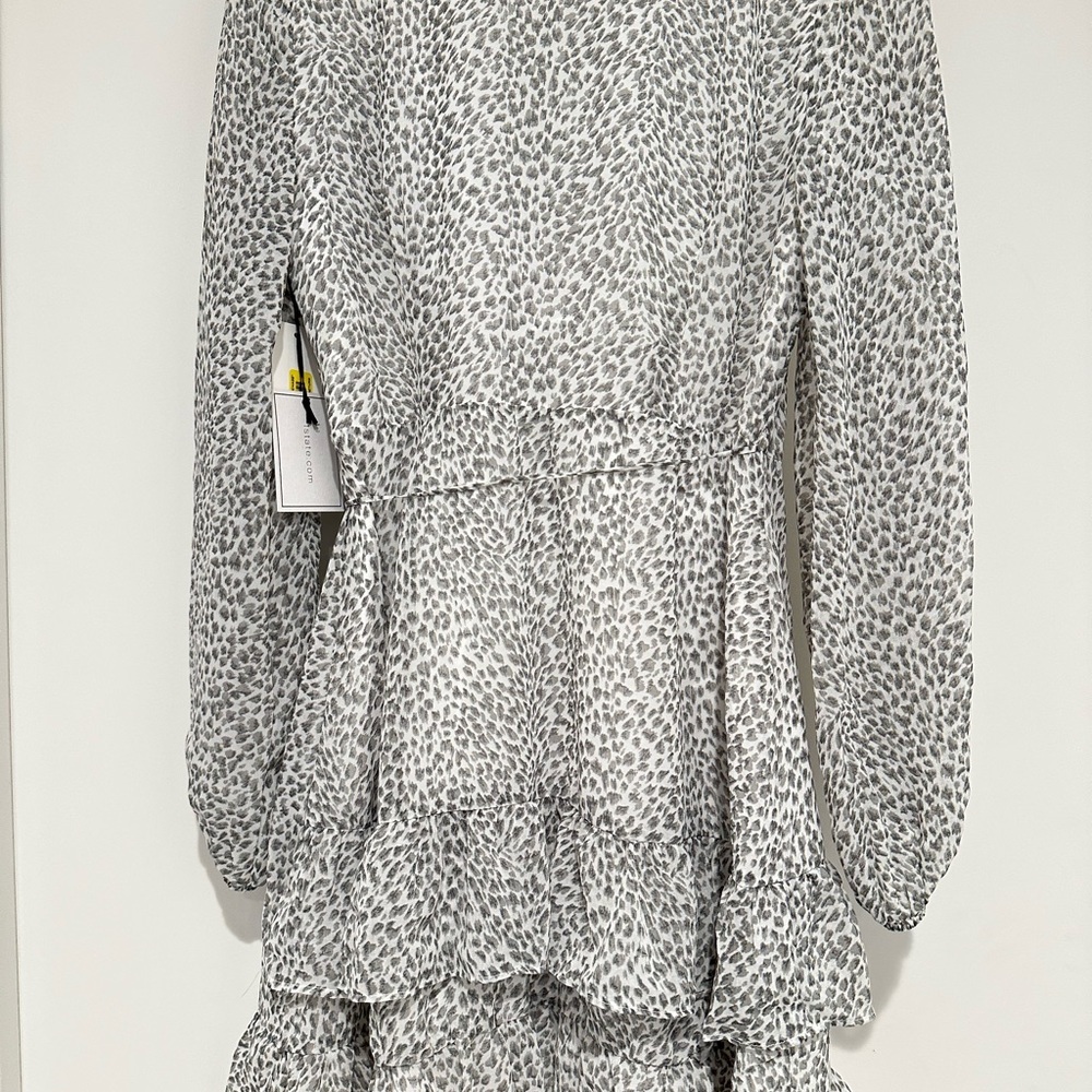 Nordstrom 1. State Long Sleeve Gray Chiffon Ruffle Wrap Dress in Animal print - Picture 5 of 9